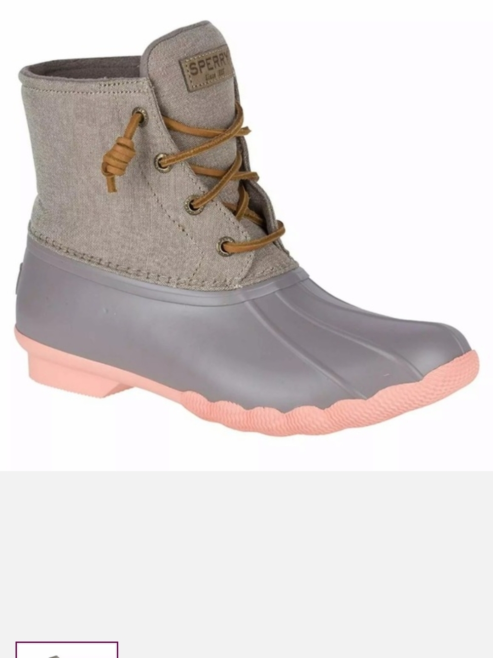 Sperry Gray Upper with Pink Sole Waterproof Duck Boot Worn Once